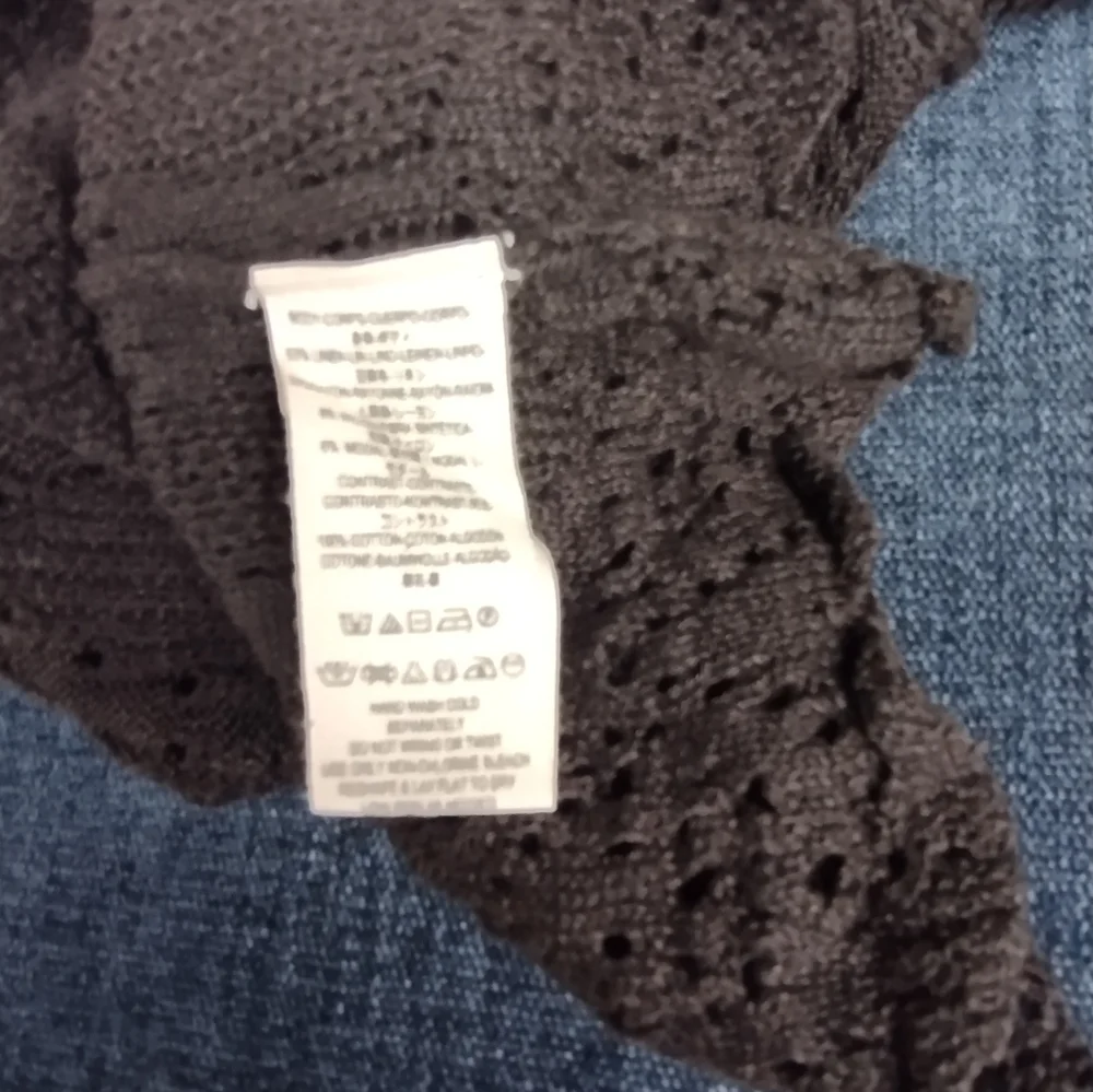 FREE PEOPLE Black Once Upon a Time Linen Blend Knit Bell Sleeve Top XS